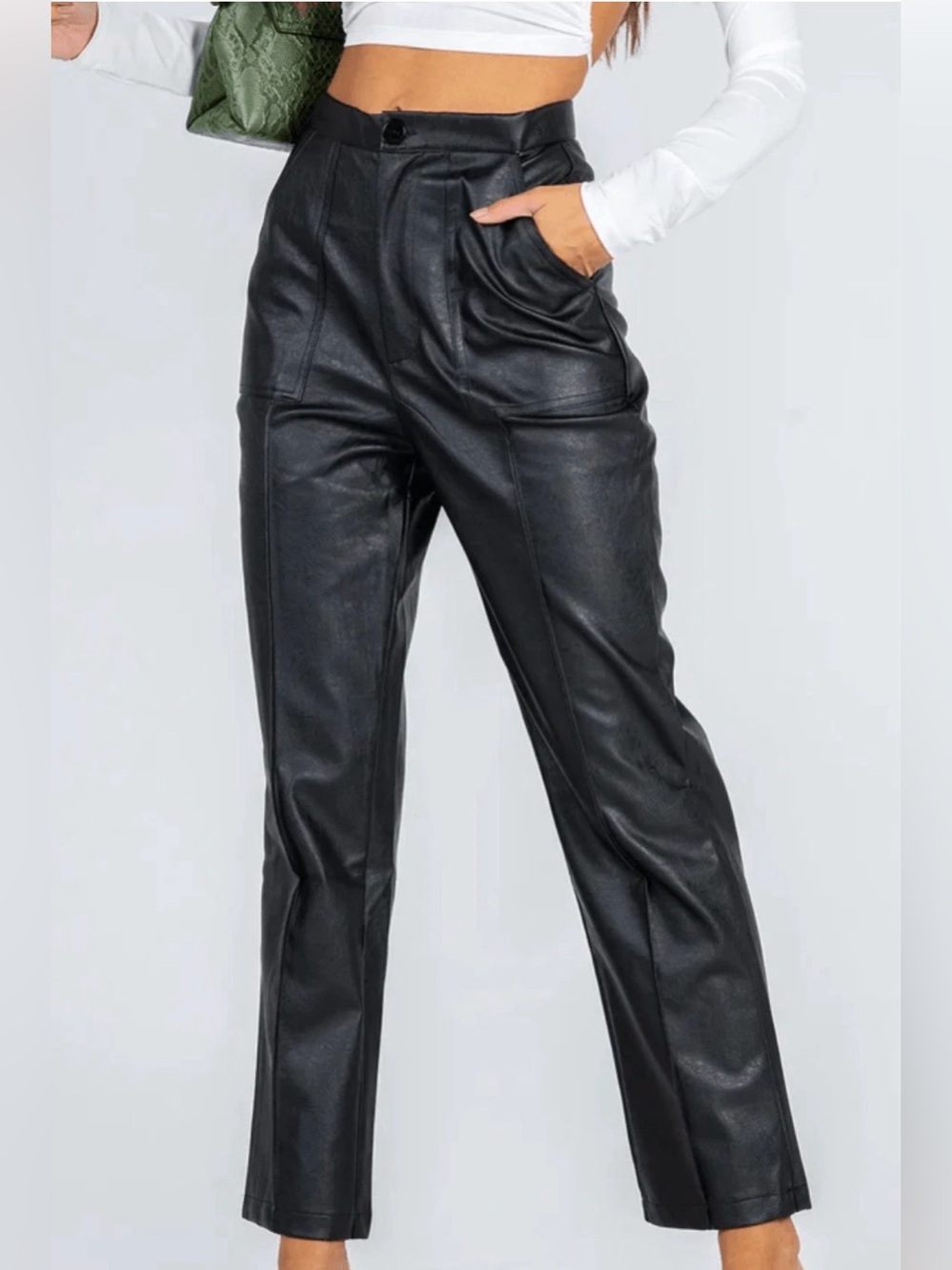 NWOT Princess Polly Encore Black High-Rise Faux Leather Straight Leg Pants